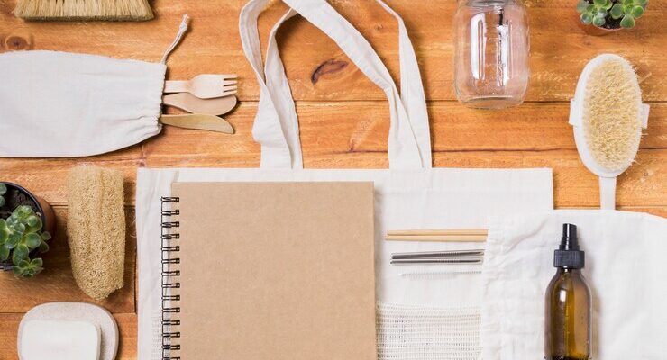 zero-waste-assortment-wooden-background_- ecofriendly promotional gifts dubai