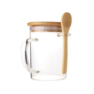 Clear Glass Mug with Bamboo Lid & Spoon