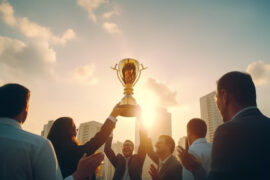 business-people-holding-gold-trophy-award-celebrate-together_- corporate gifting events