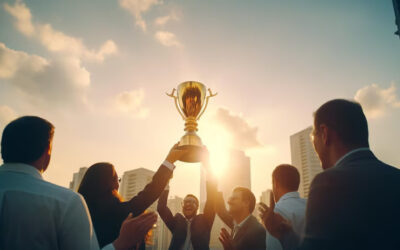 business-people-holding-gold-trophy-award-celebrate-together_- corporate gifting events