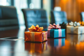 corporate-gifts-displayed-boardroom-table-business-meeting_- corporate gifts supplier--personalised cups and mugs