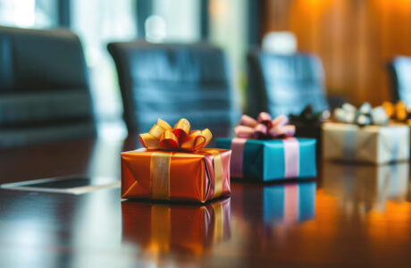 corporate-gifts-displayed-boardroom-table-business-meeting_- corporate gifts supplier--personalised cups and mugs