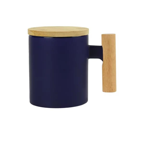 Syrin Ceramic Coffee Mugs with Bamboo Handle and Lid 380ml